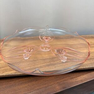 Vintage Jubilee Lancaster Glass Pink Depression 3 Footed Scalloped Console Bowl
